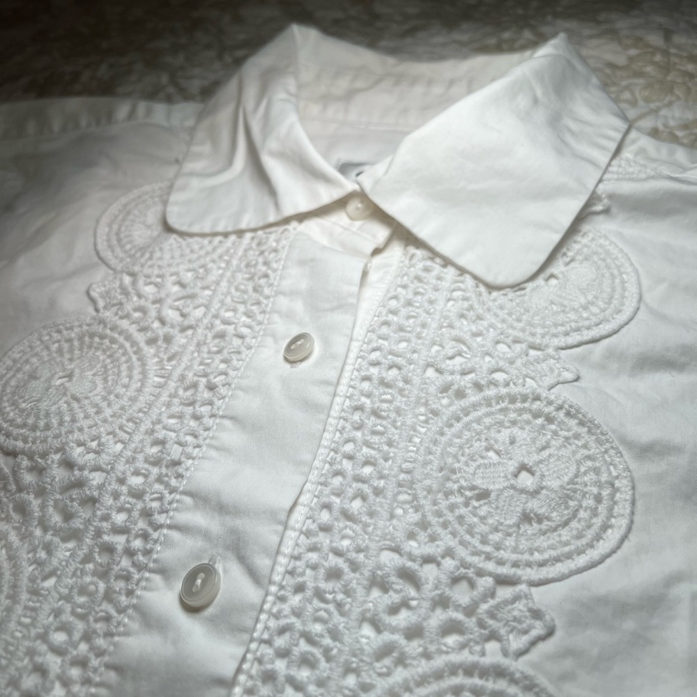 Vintage Talbots Cotton Crochet Button Down Shirt Top, size small 6 Cottagecore - Picture 2 of 15